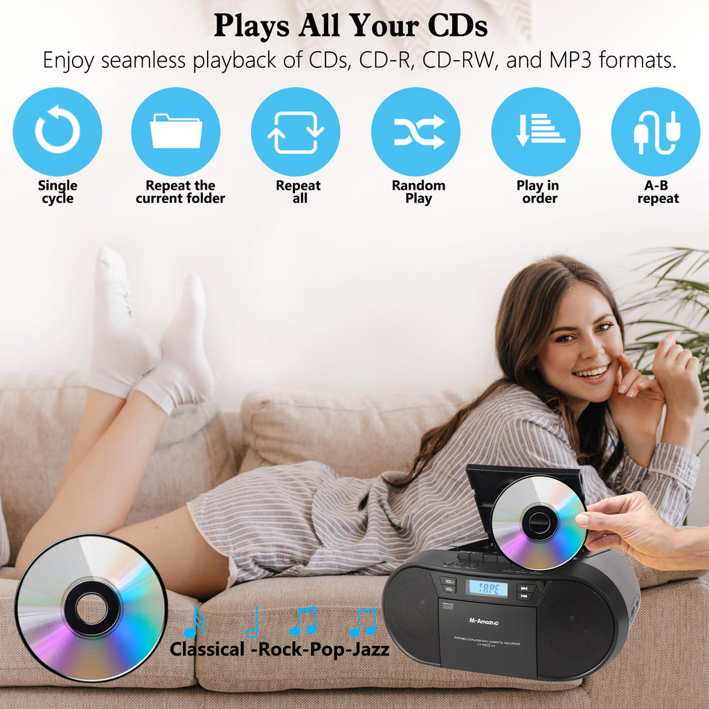 Portable CD Cassette Boombox with Bluetooth MP3 USB FM Radio J58189