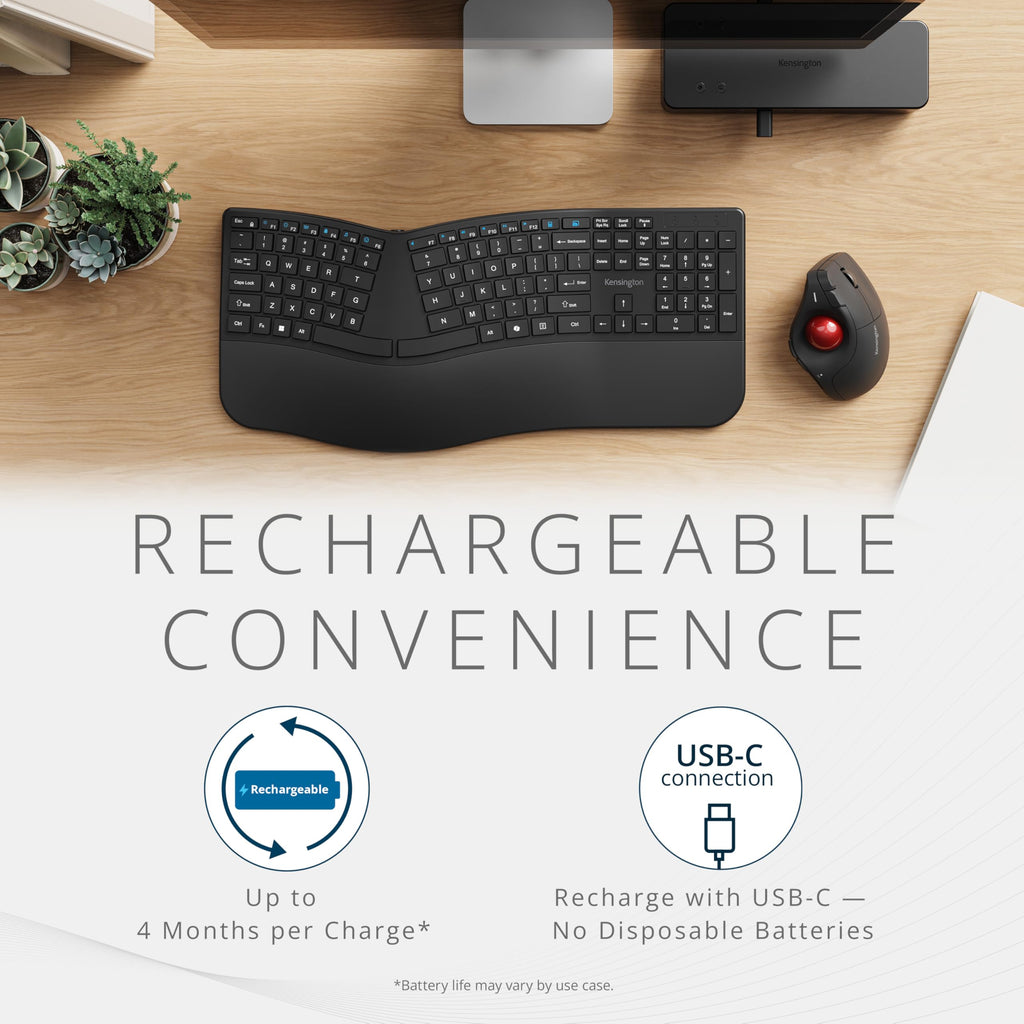 Wireless Vertical Trackball Mouse, Rechargeable - Black Y874