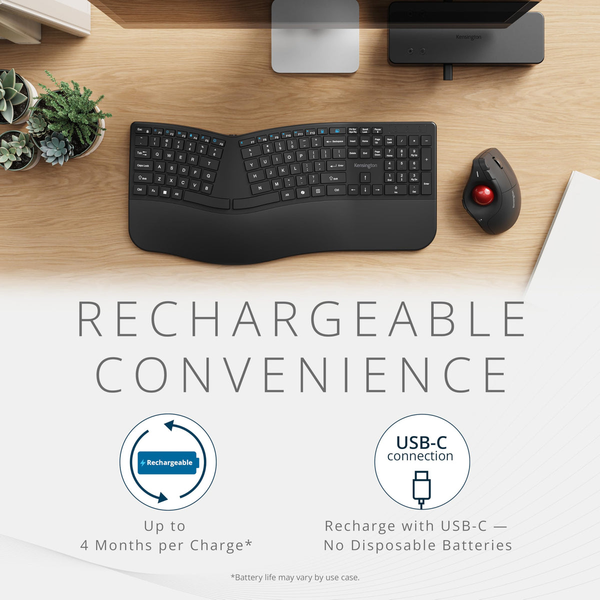 Wireless Vertical Trackball Mouse, Rechargeable - Black Y874