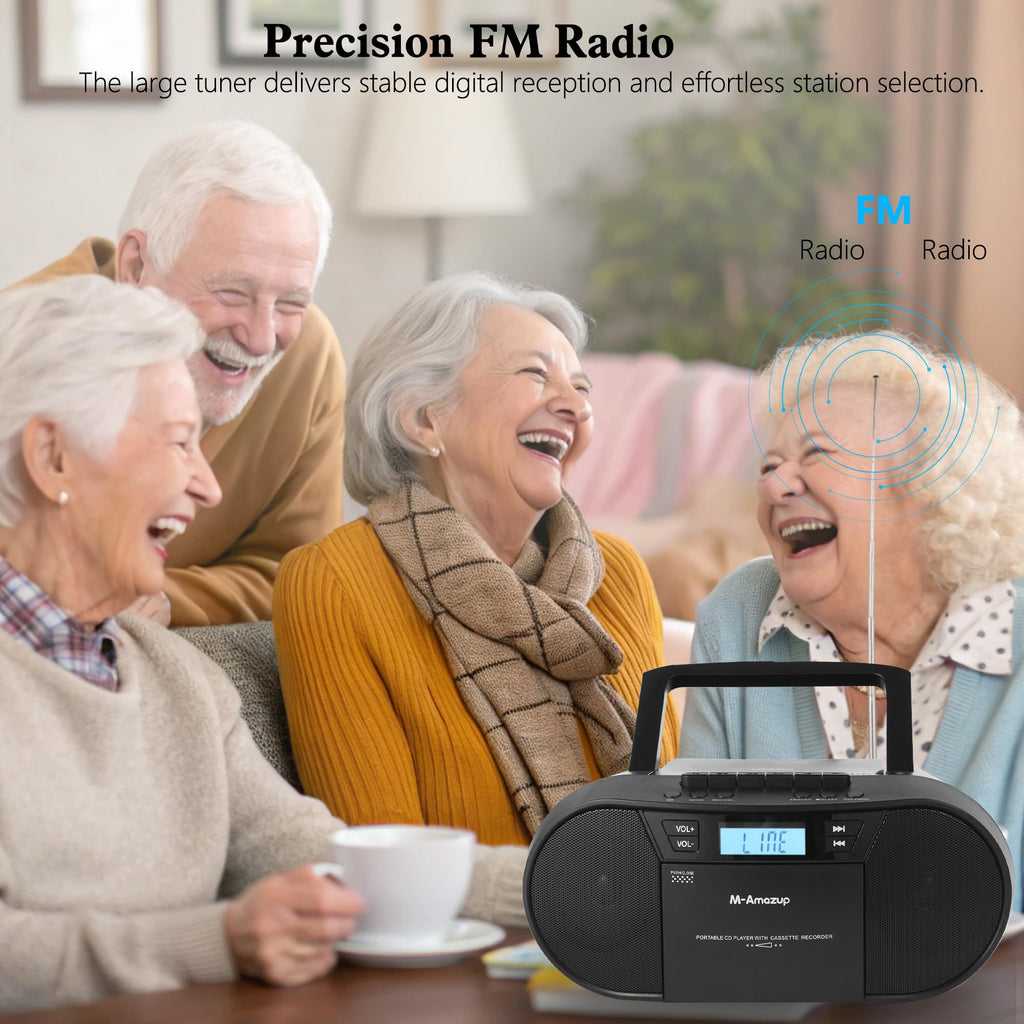 Portable CD Cassette Boombox with Bluetooth MP3 USB FM Radio J58189