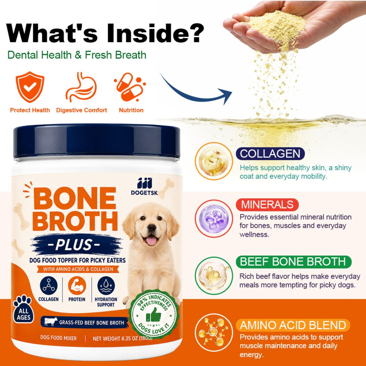 Beef Bone Soup Dog Supplement with Collagen and Protein G28281