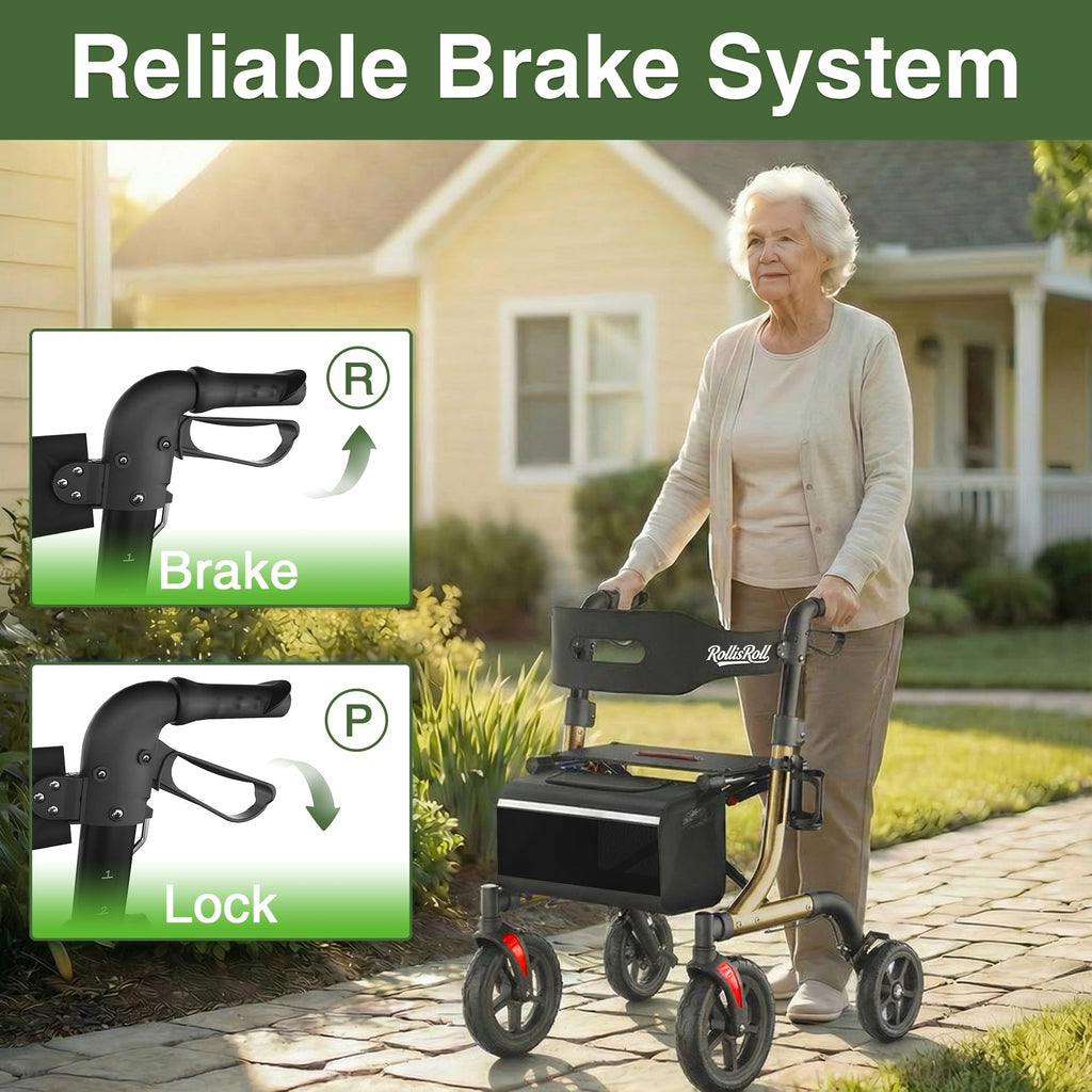 Foldable Aluminum Rollator Walker with Seat and 10" Wheels U2334