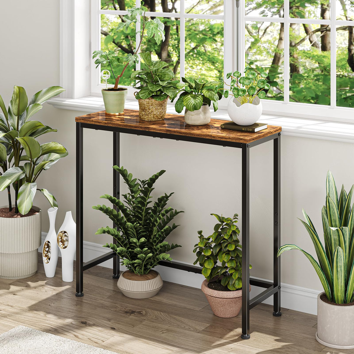Narrow Side Table, 29.8" Console Table, Rustic Brown V9019