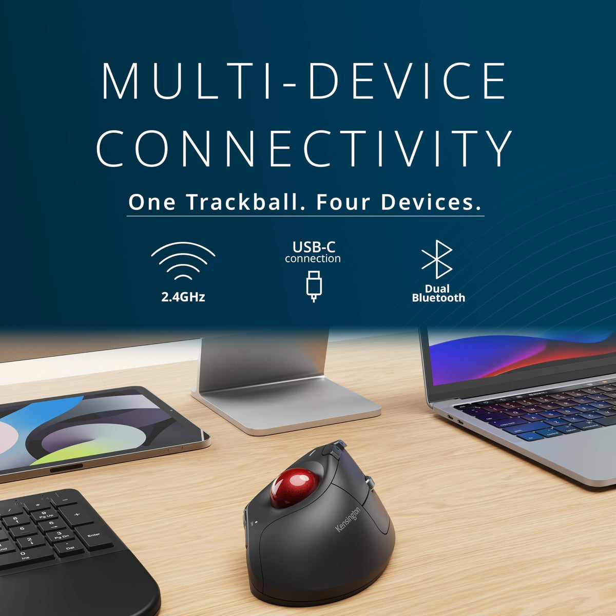 Wireless Vertical Trackball Mouse, Rechargeable - Black Y874