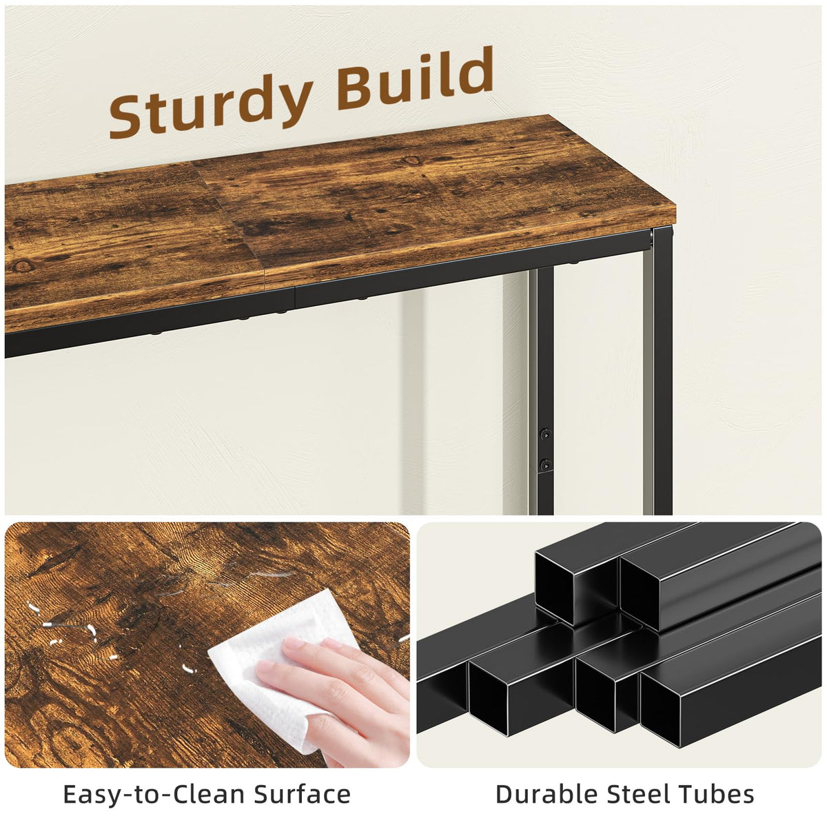 Narrow Side Table, 29.8" Console Table, Rustic Brown V9019