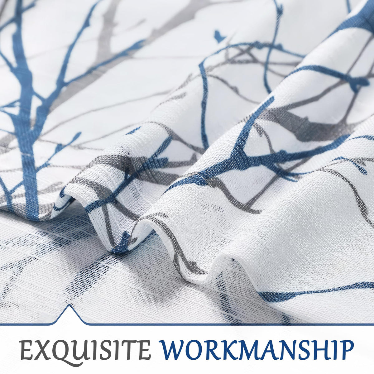 Linen Blue White Semi Sheer Curtains 84 Inch 1 Panel G871