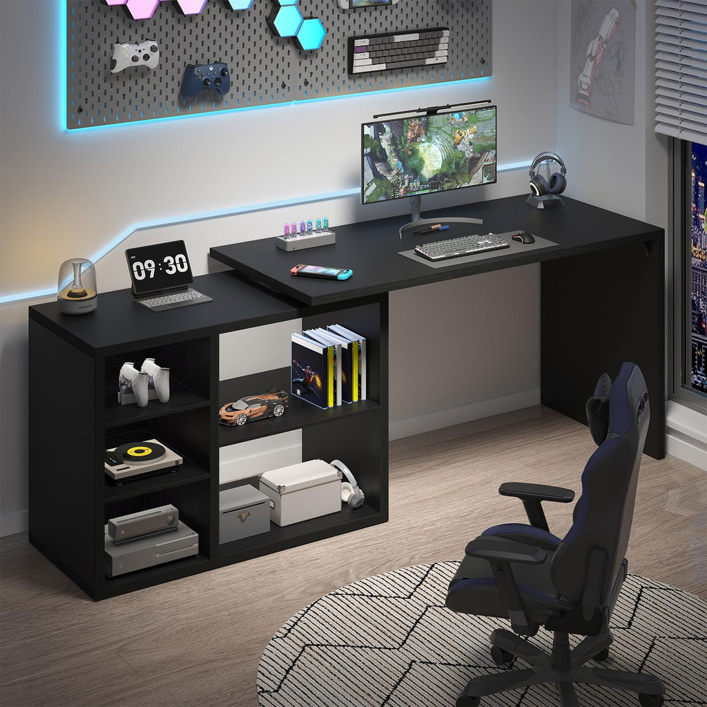 Black L Shaped Wood Computer Desk with Storage Q159731