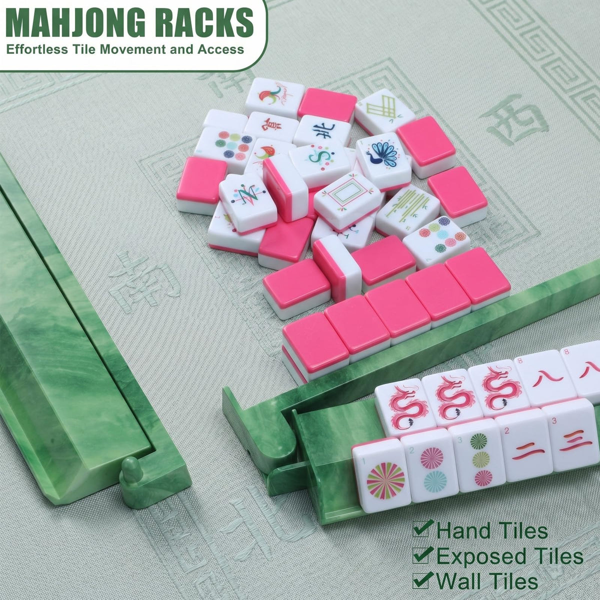 4 Pcs 18.7 Inch Acrylic Mahjong Tile Racks with Pushers I8015