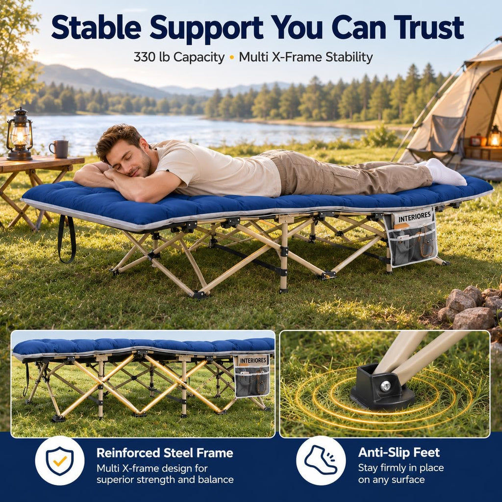 Folding Camping Cot with Thick Mat & Carry Bag R561