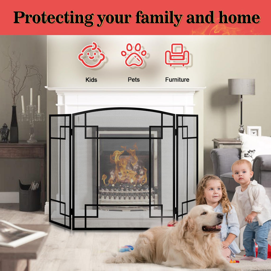 Fireplace Screen 3 Panel Wrought Iron F16431