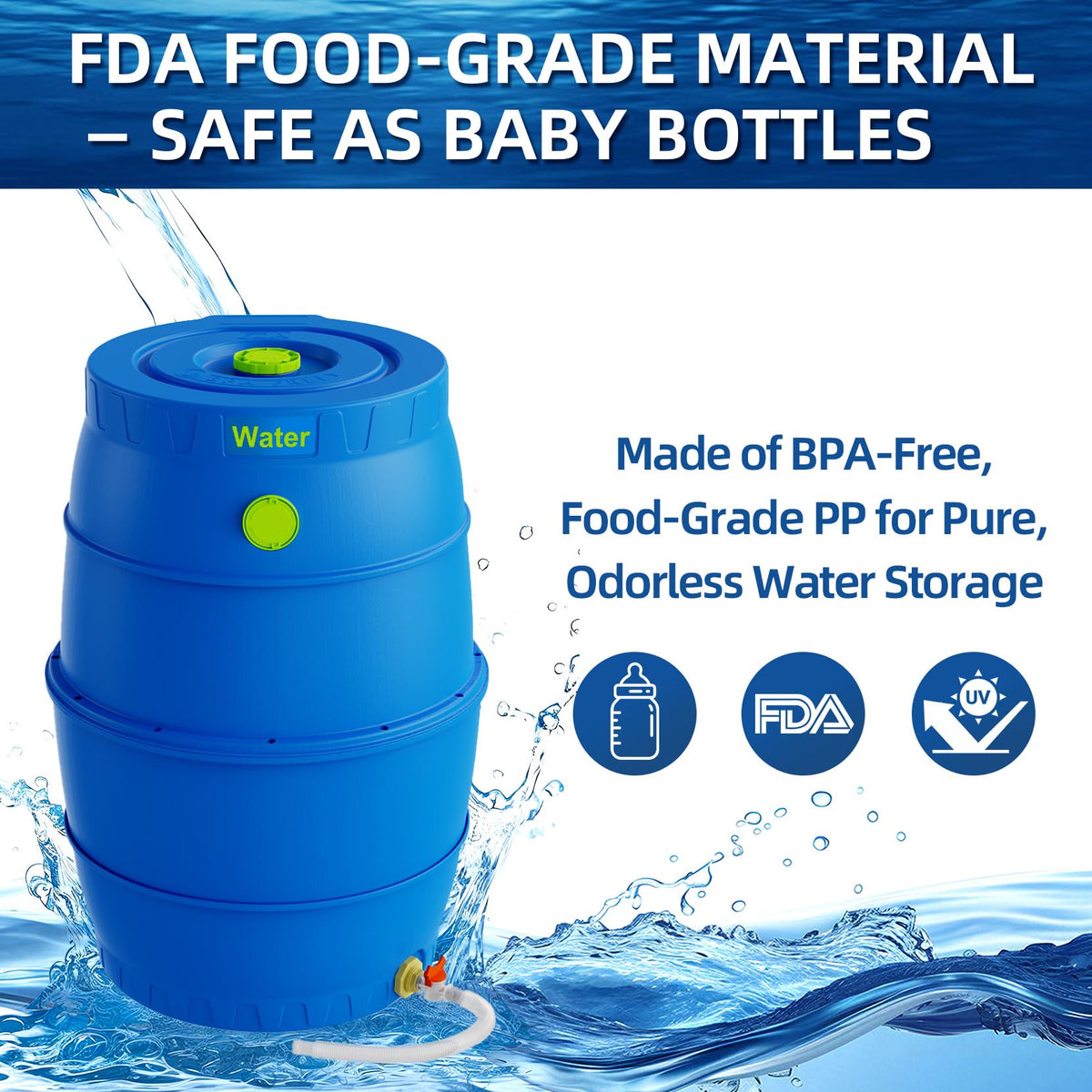 50 Gallon Blue BPA-Free Water Storage Barrel with Spigot H917178