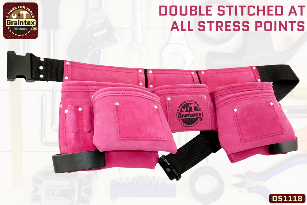Pink 8 Pocket Suede Leather Tool Belt C9250