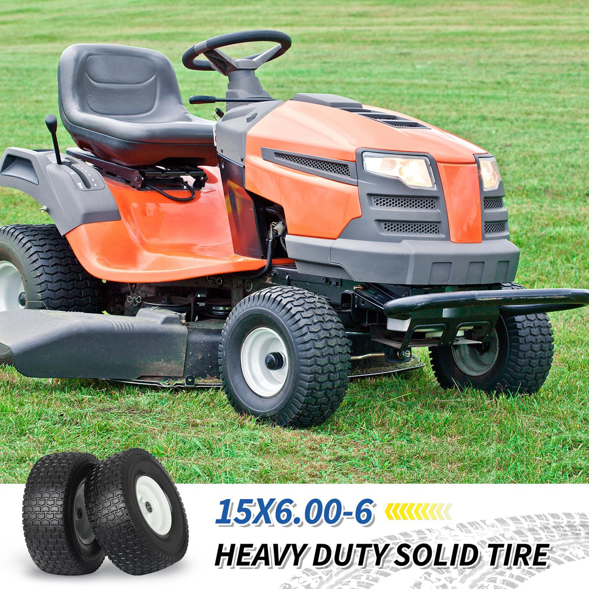 15x6.00-6 Flat Free Lawn Mower Tire and Wheel, 2 Pack T724