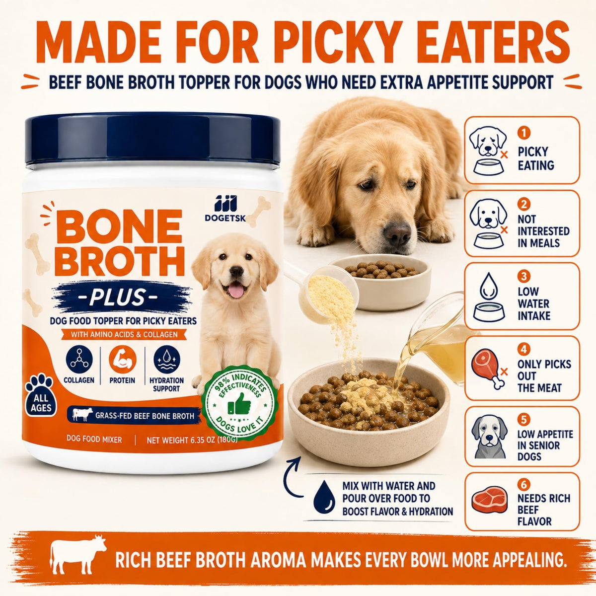 Beef Bone Soup Dog Supplement with Collagen and Protein G28281