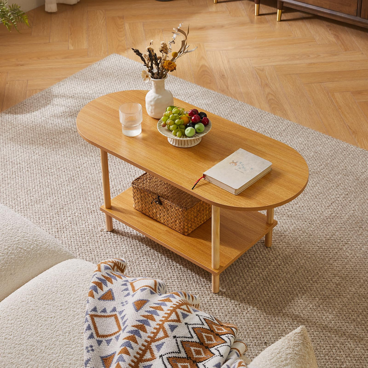 Wooden 2 Tier Coffee Table with Storage Shelf D766086