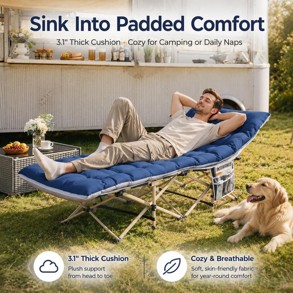Folding Camping Cot with Thick Mat & Carry Bag R561