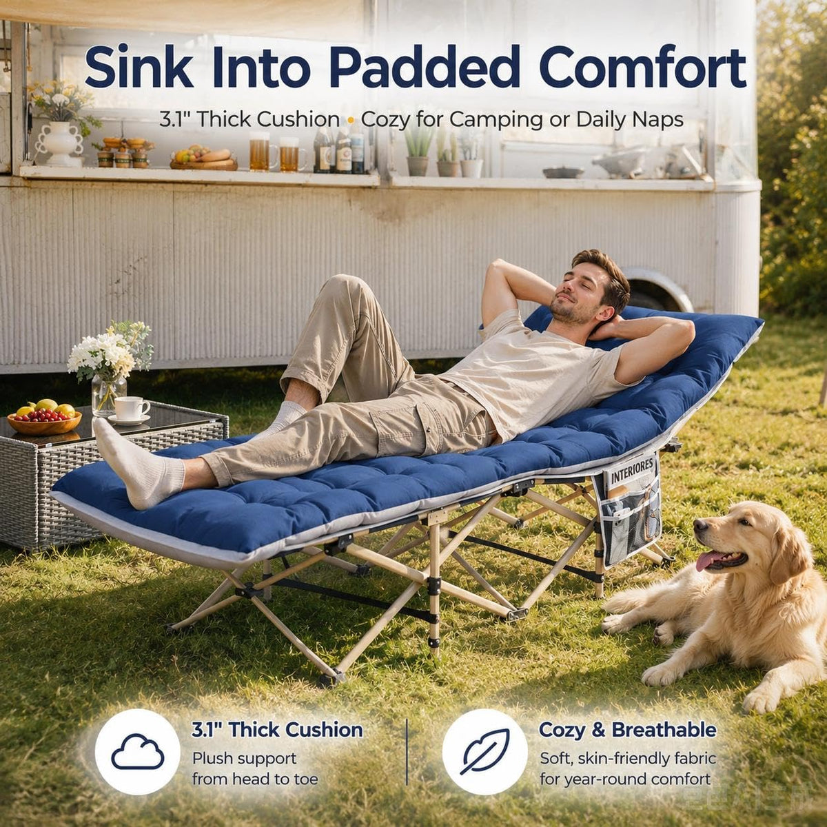 Folding Camping Cot with Thick Mat & Carry Bag R561