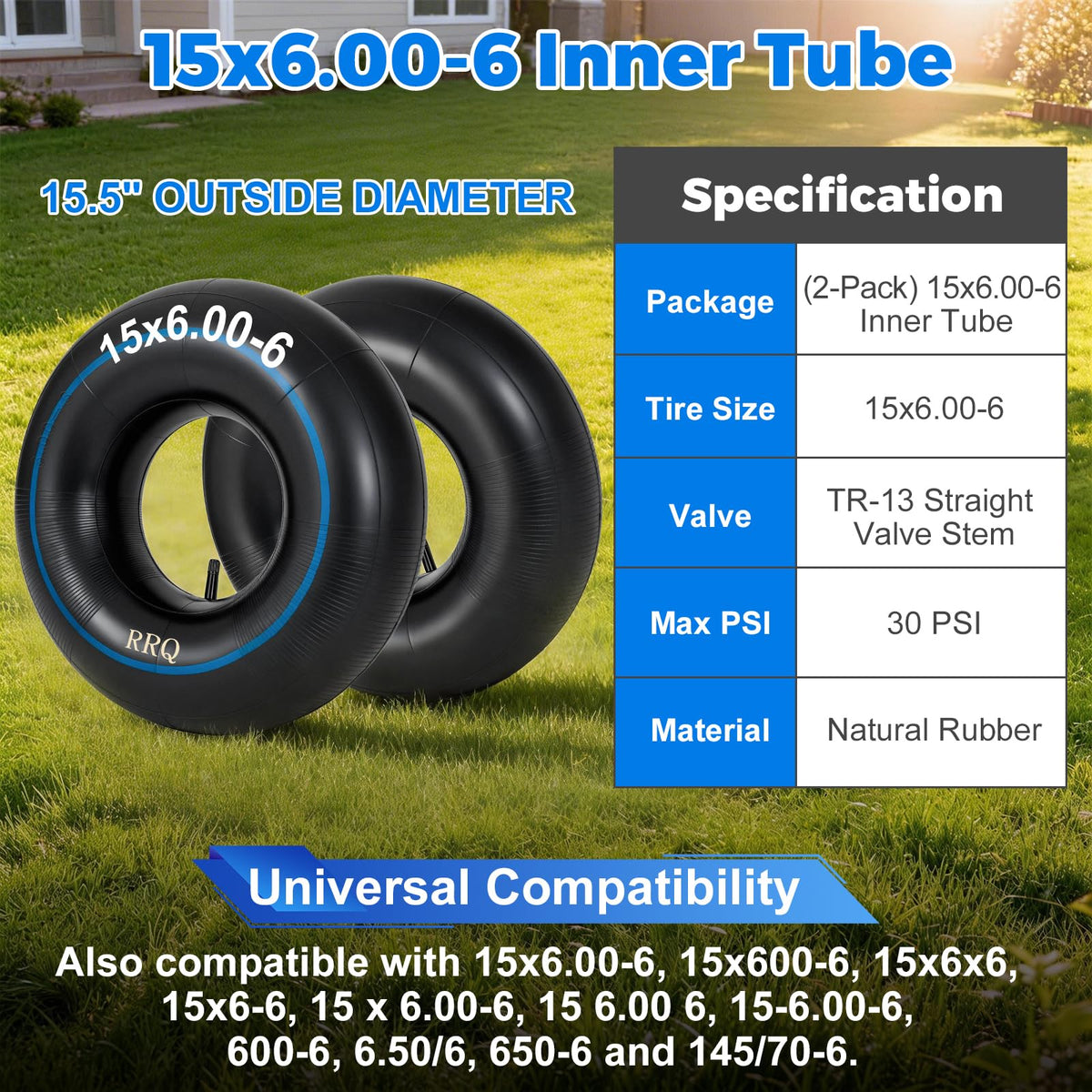 15x6.00-6 Lawn Mower Inner Tube, 2 Pack L59524