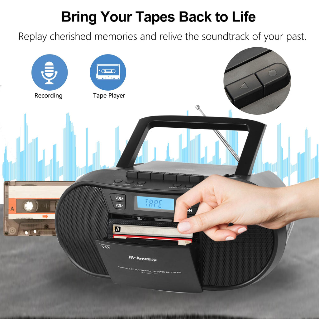 Portable CD Cassette Boombox with Bluetooth MP3 USB FM Radio J58189
