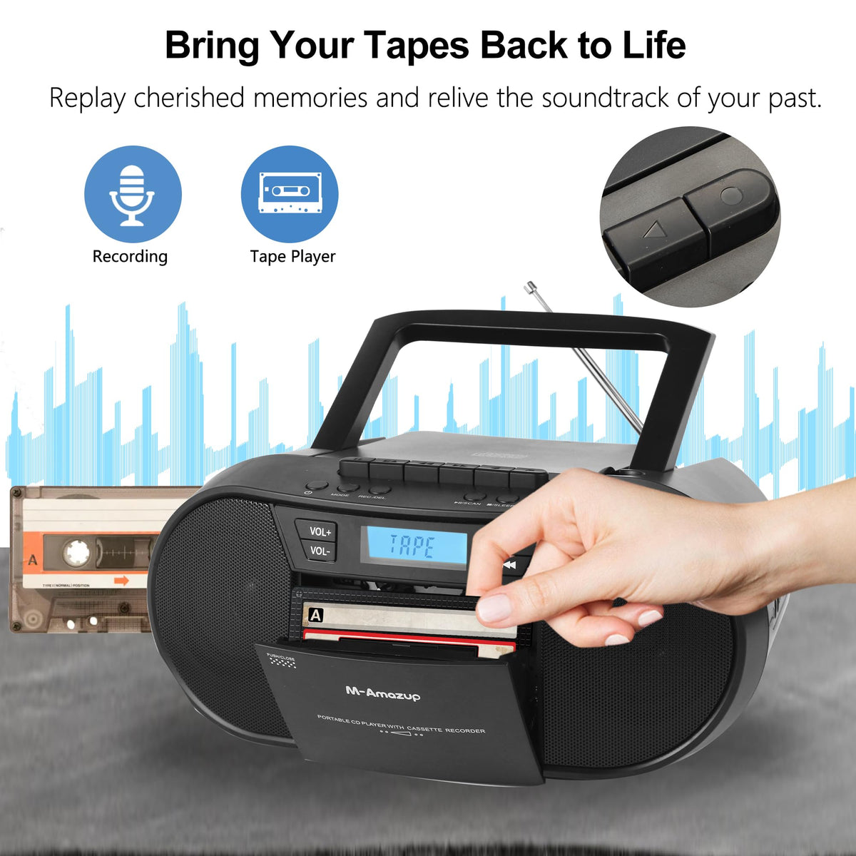 Portable CD Cassette Boombox with Bluetooth MP3 USB FM Radio J58189