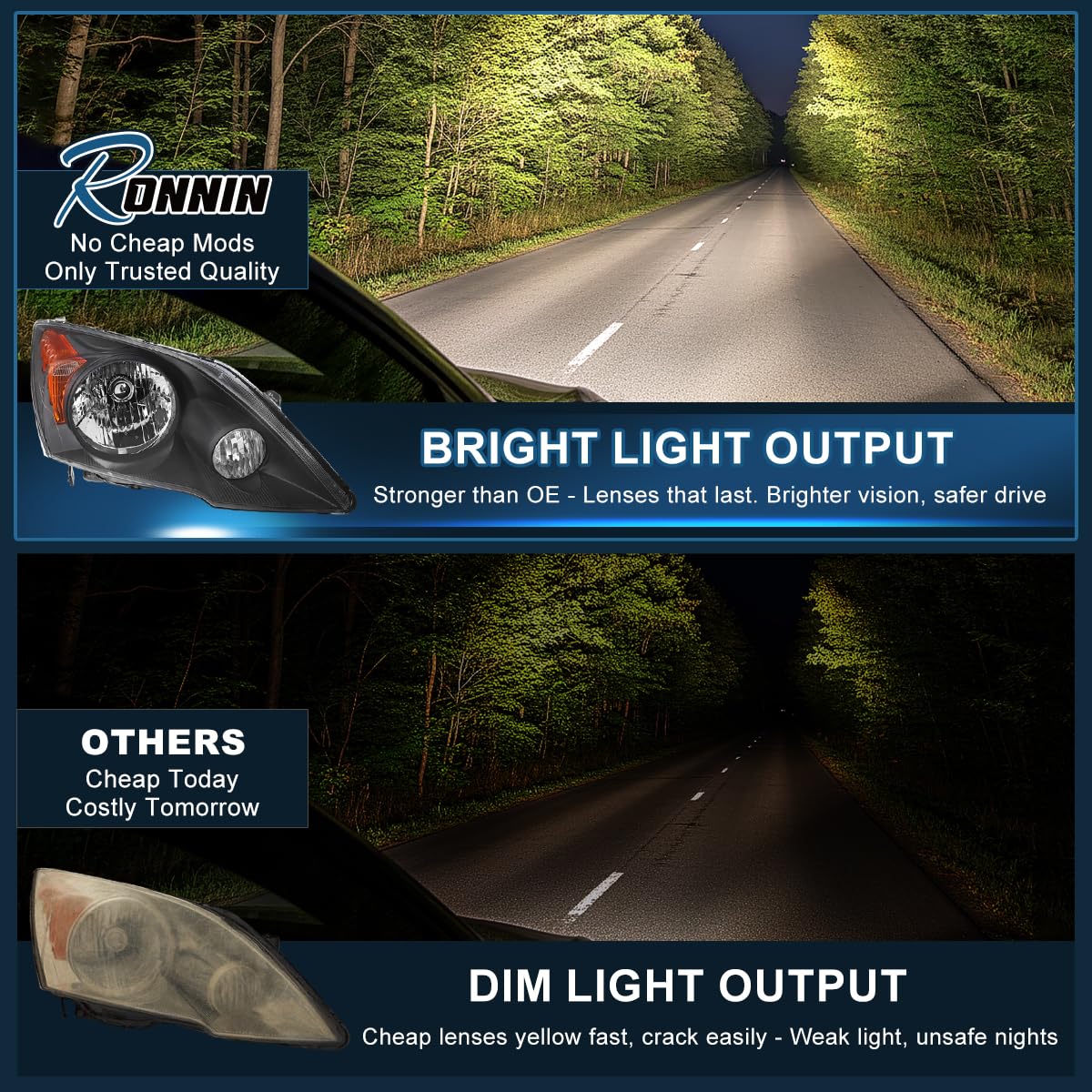 Black Halogen Headlights Pair Q582