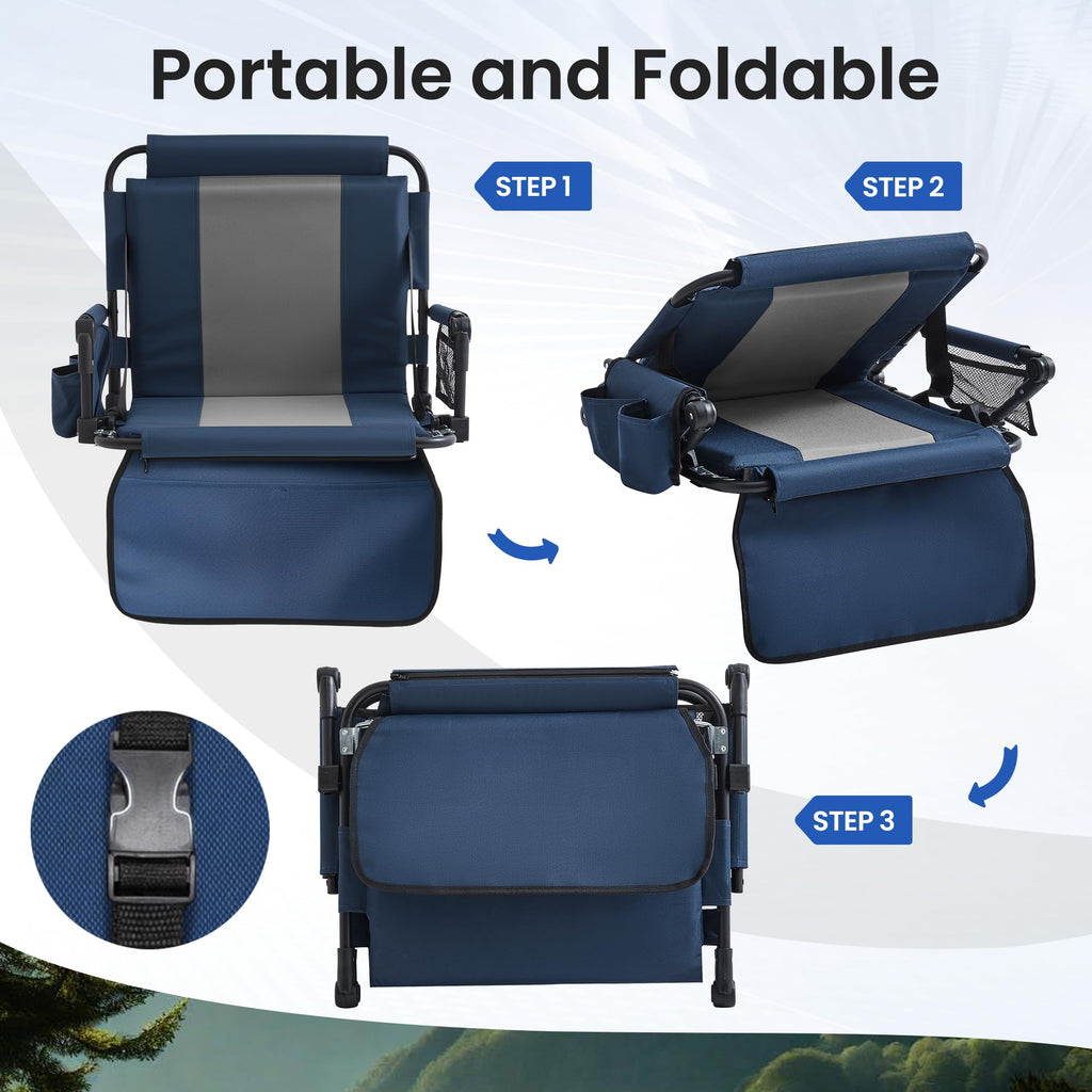 Portable Foldable Bleacher Chair with Cup Holders Blue S763316