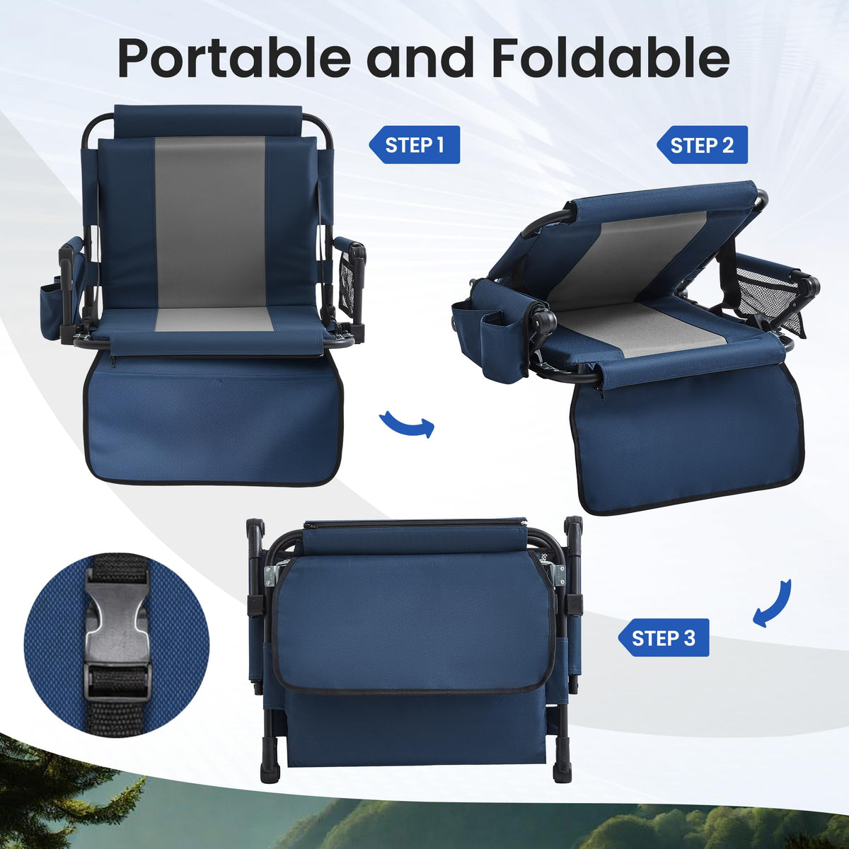 Portable Foldable Bleacher Chair with Cup Holders Blue S763316