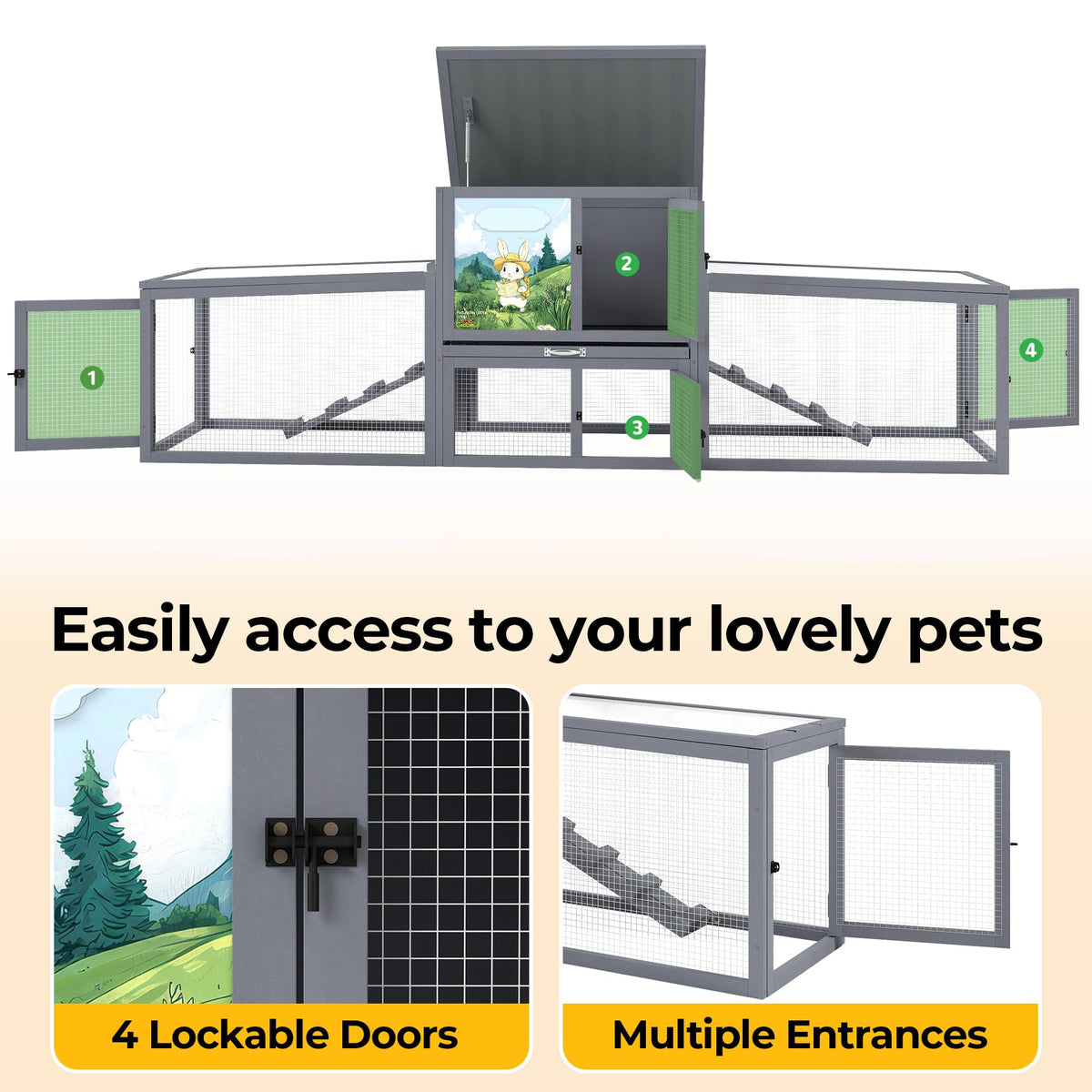 Extra Large Wood Rabbit Hutch with Cleaning Tray H683692