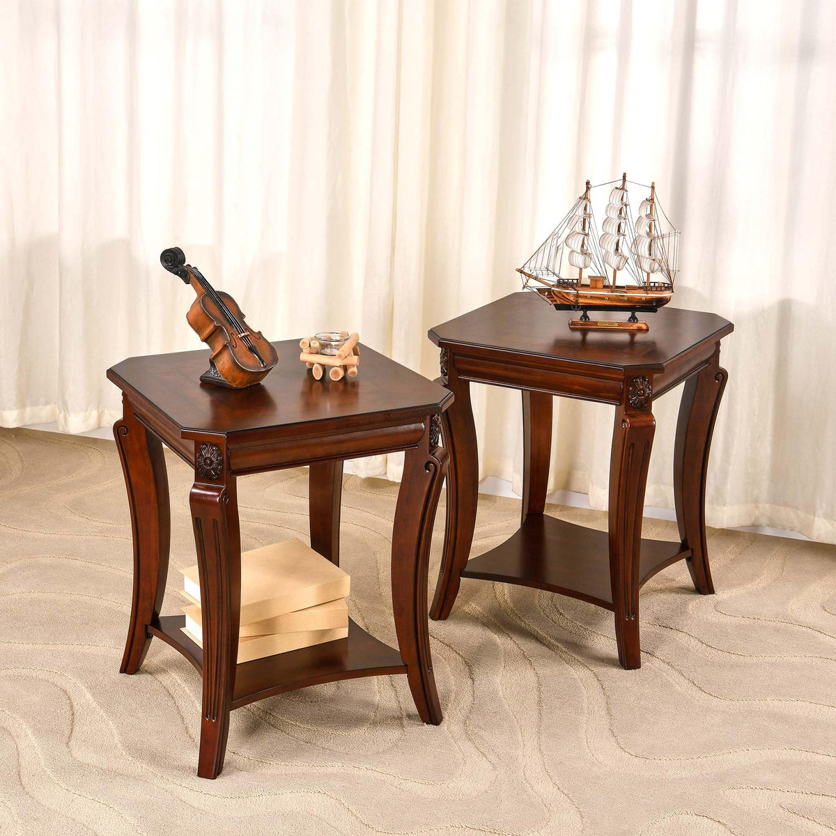 Vintage Wood End Table with Storage Shelf K554