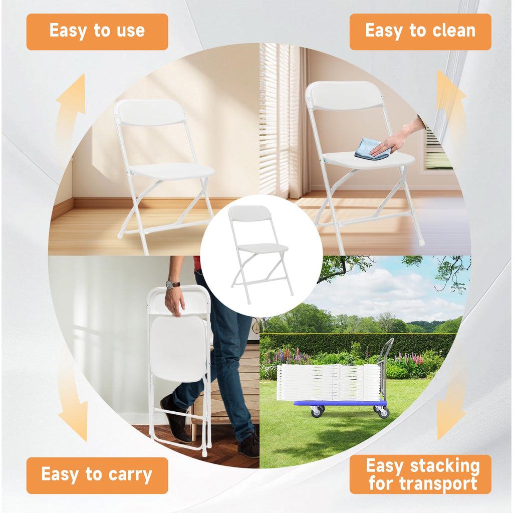 10 Pack White Folding Chairs 350LBS Capacity Steel L43355