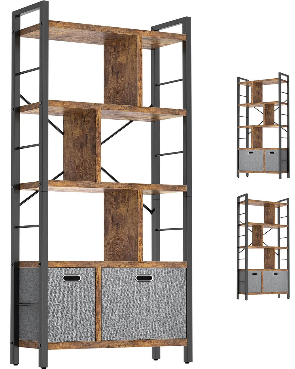 5 Tier Rustic Brown Bookshelf with Drawers I99162