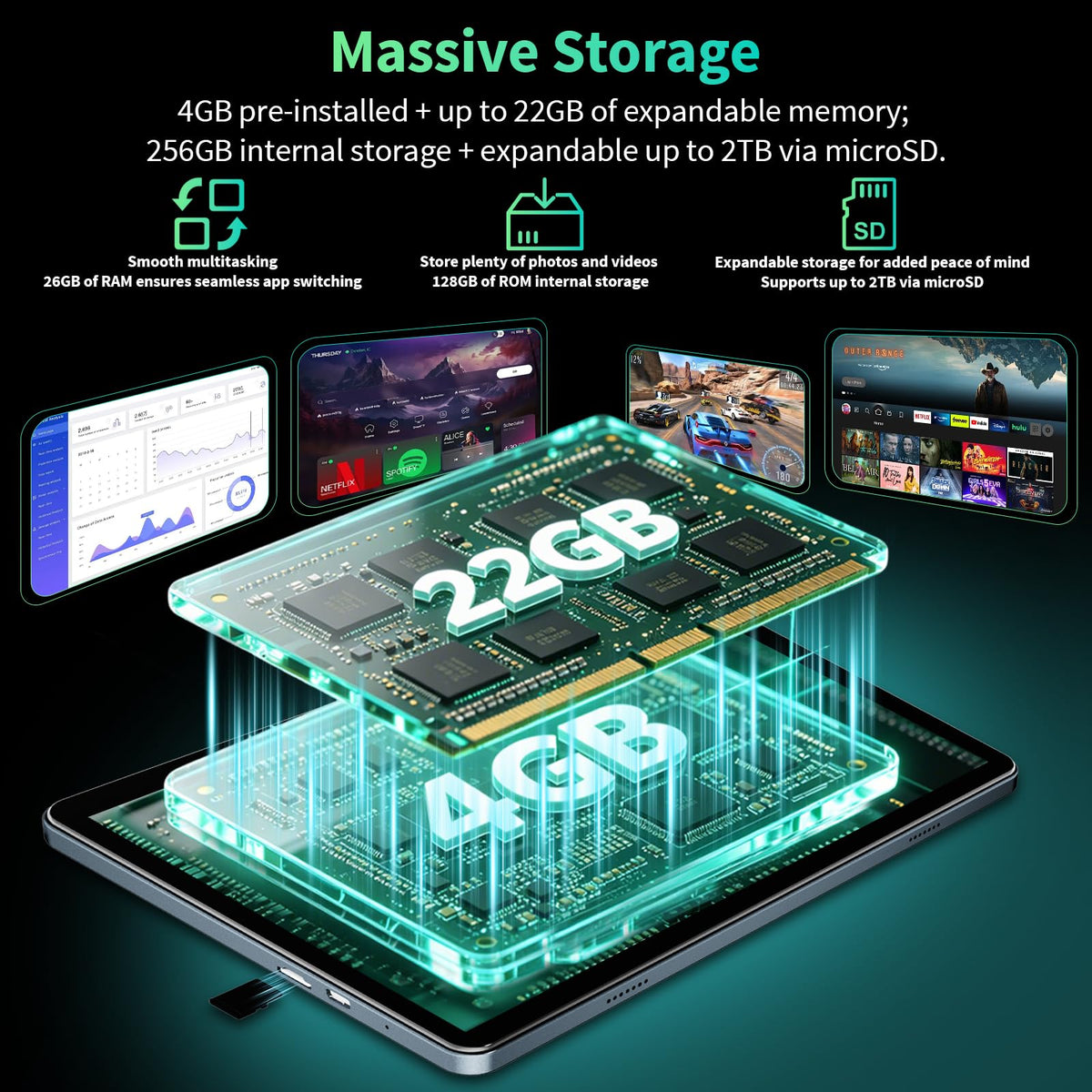 Android 16 Tablet with Keyboard 26GB 256GB 2TB Octa-Core Black Case Z191