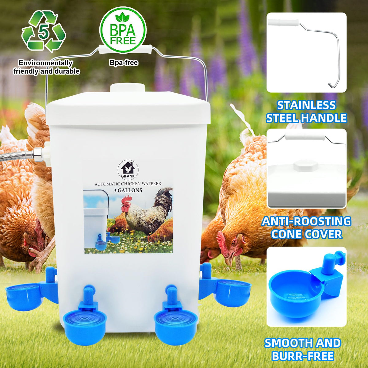 3 Gallons Automatic Poultry Waterer with Hose Attachment P867