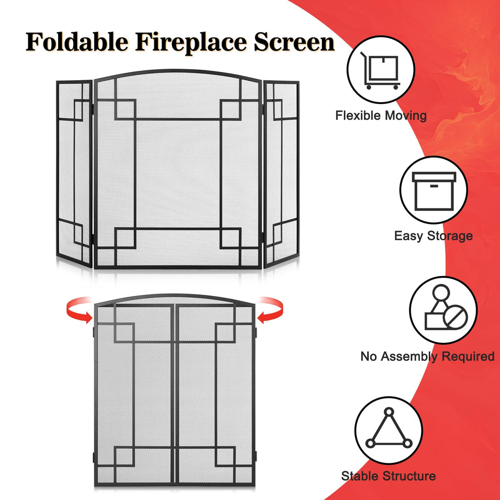 Fireplace Screen 3 Panel Wrought Iron F16431