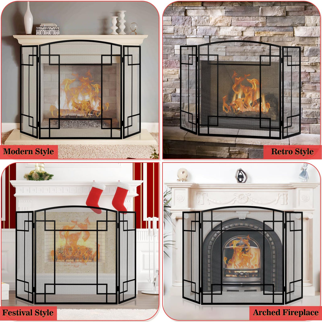 Fireplace Screen 3 Panel Wrought Iron F16431