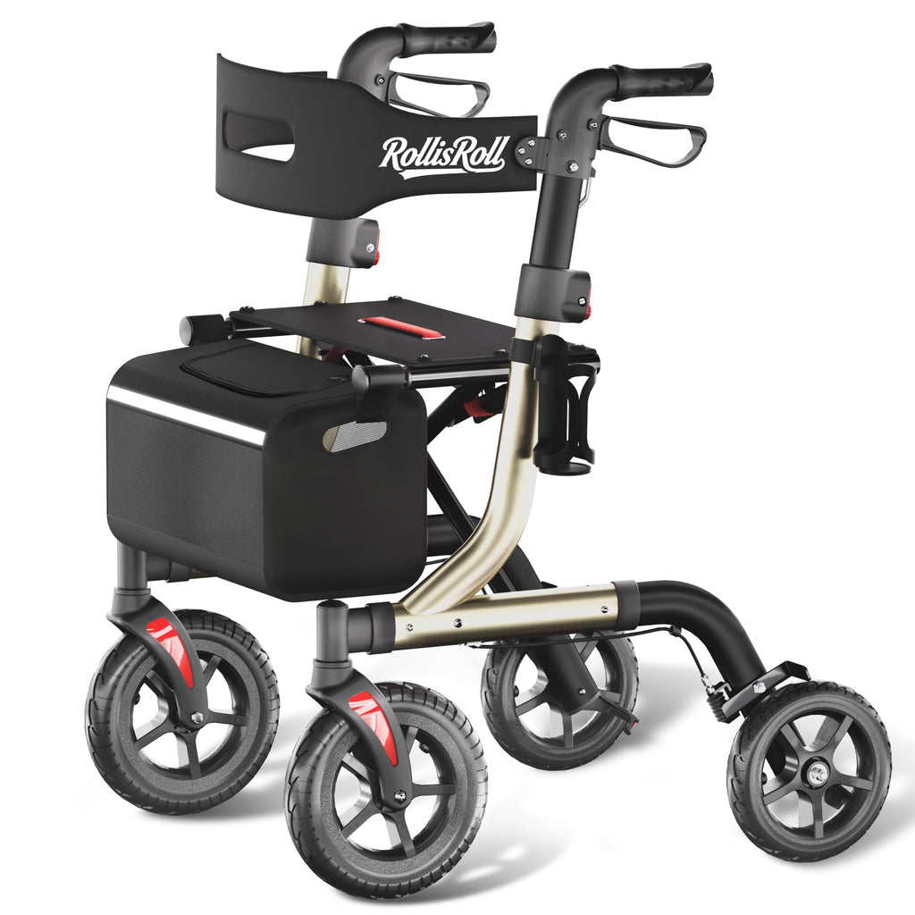 Foldable Aluminum Rollator Walker with Seat and 10" Wheels U2334