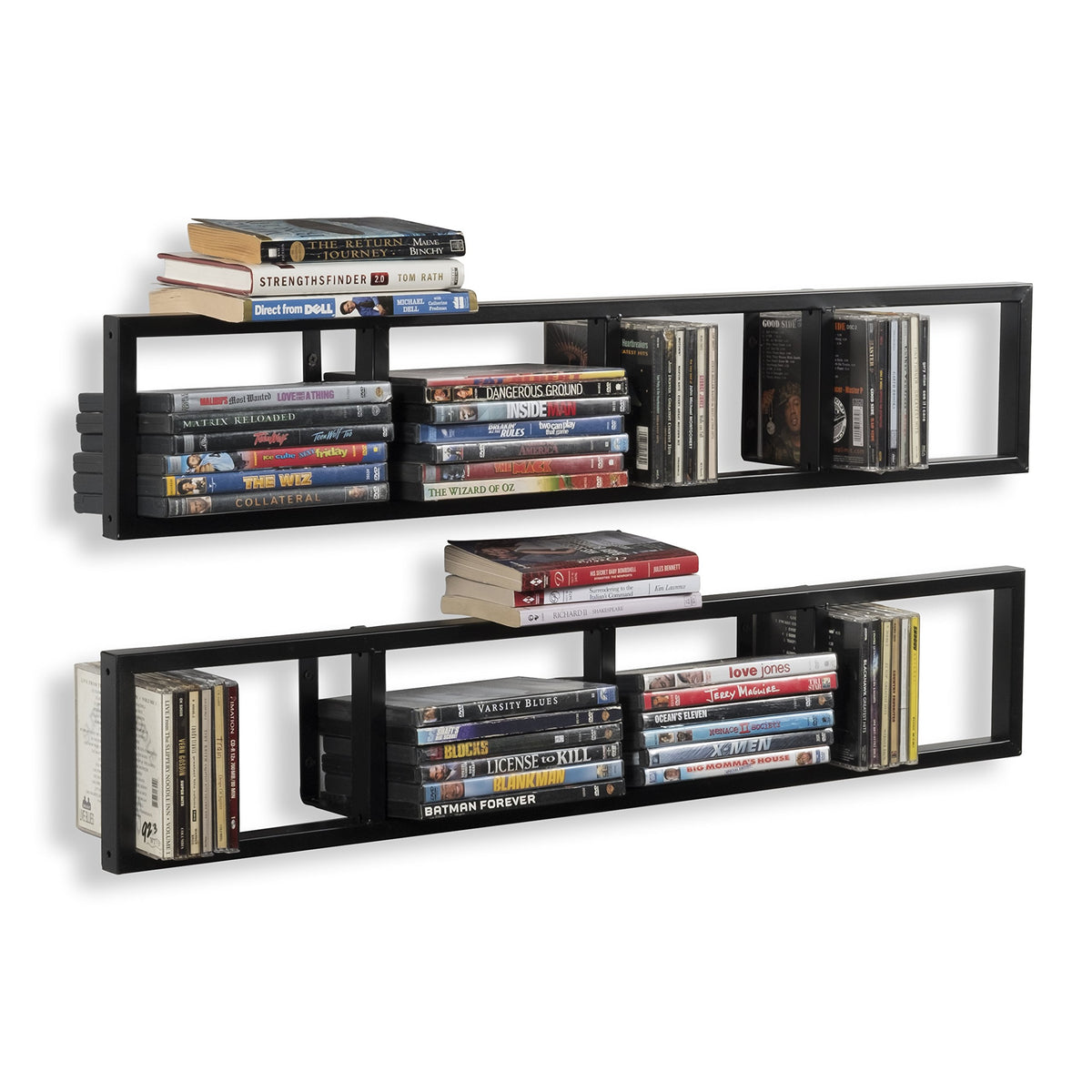 34 Inch Media Storage Rack Organizer Metal Floating Shelf Set of 2 Black R987