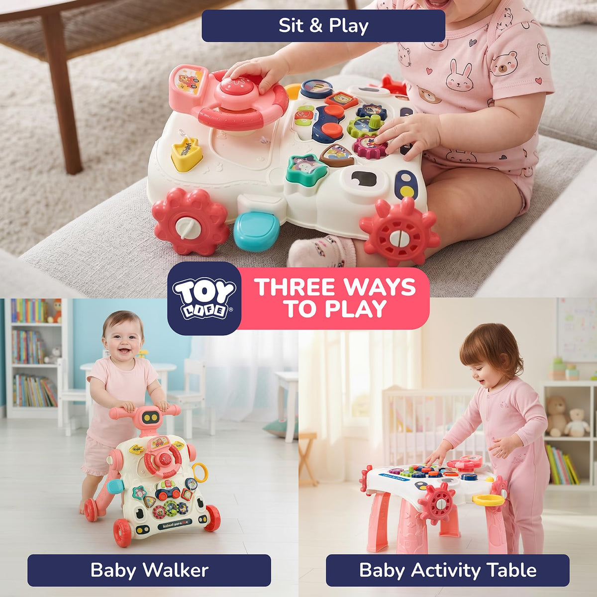 3-in-1 Baby Push Walker Sit to Stand Activity Table W60068