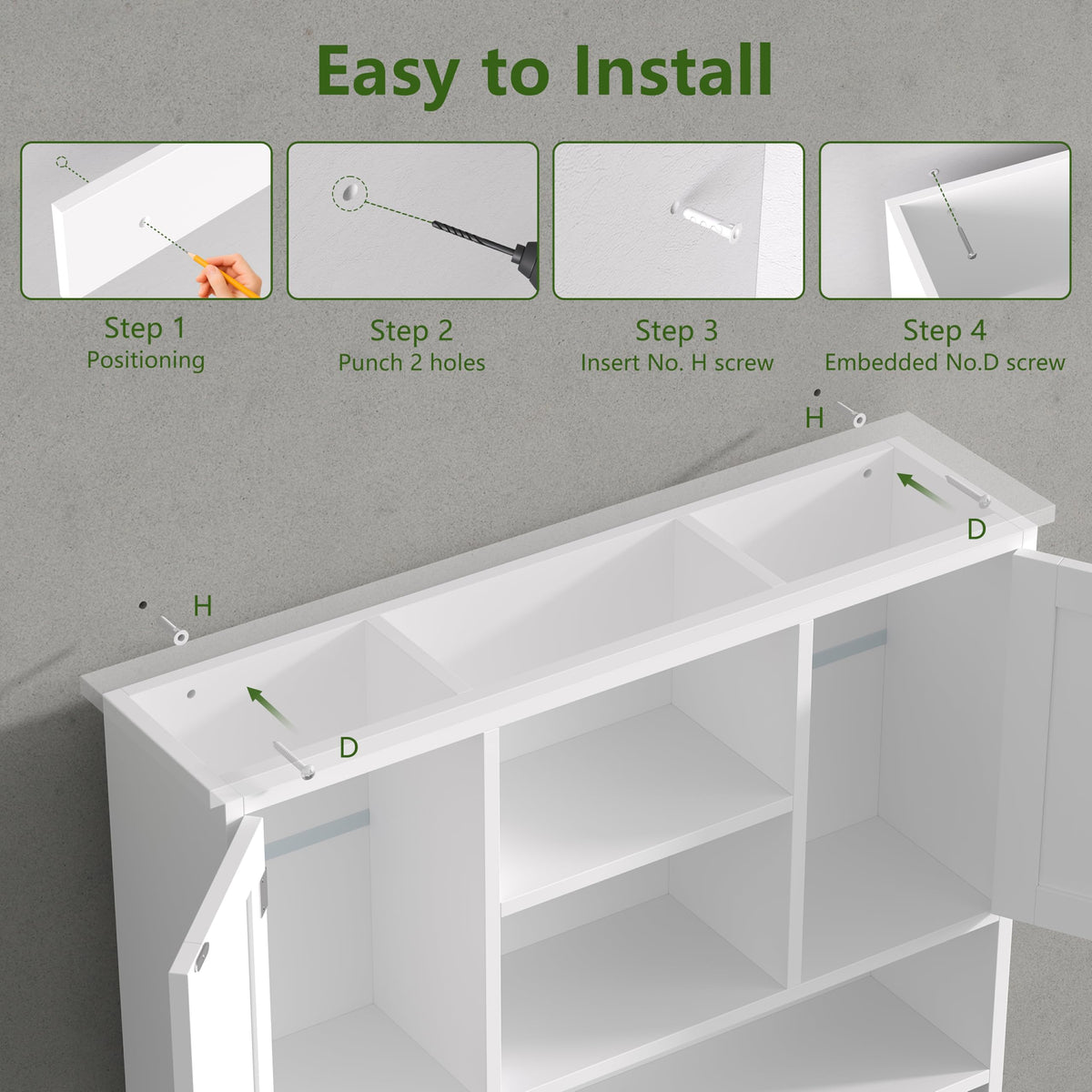 31.5"W 3-Tier Wall Mounted Bathroom Cabinet with Hooks Q70659