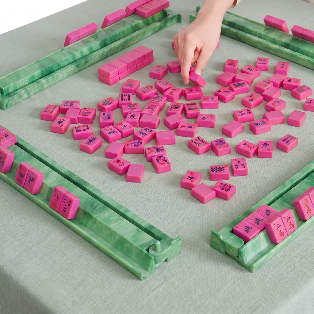 4 Pcs 18.7 Inch Acrylic Mahjong Tile Racks with Pushers I8015