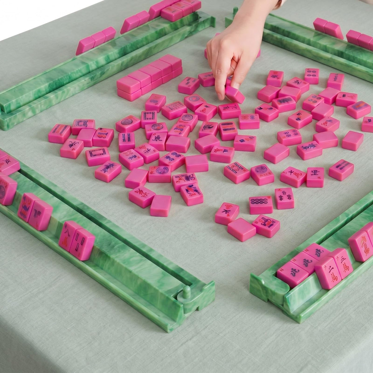 4 Pcs 18.7 Inch Acrylic Mahjong Tile Racks with Pushers I8015