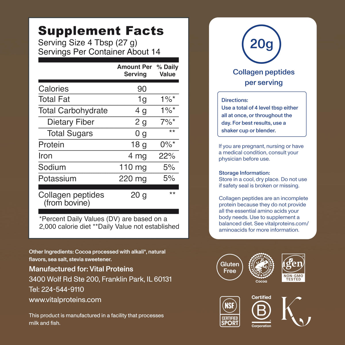Collagen Peptides Powder, Chocolate, 13.5oz F6966