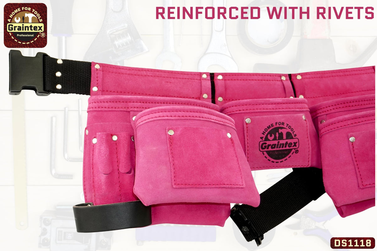 Pink 8 Pocket Suede Leather Tool Belt C9250