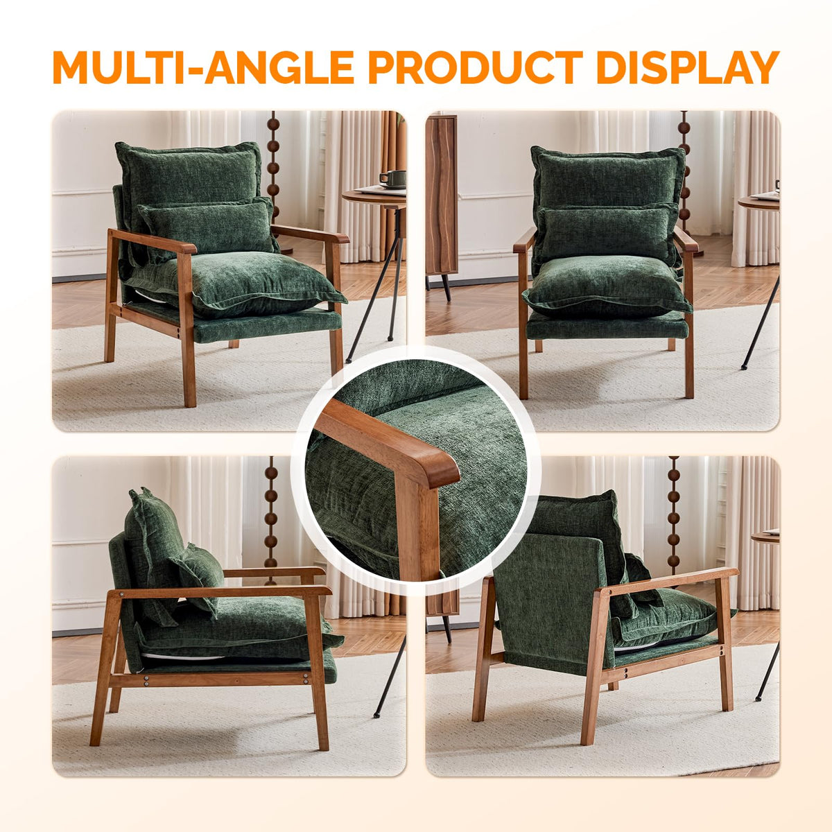 Dark Green Chenille Accent Armchairs Set of 2 with Lumbar Pillow F78750