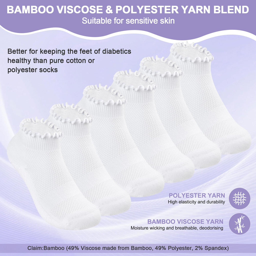 White Low Cut Diabetic Ankle Socks 6 Pairs S37435