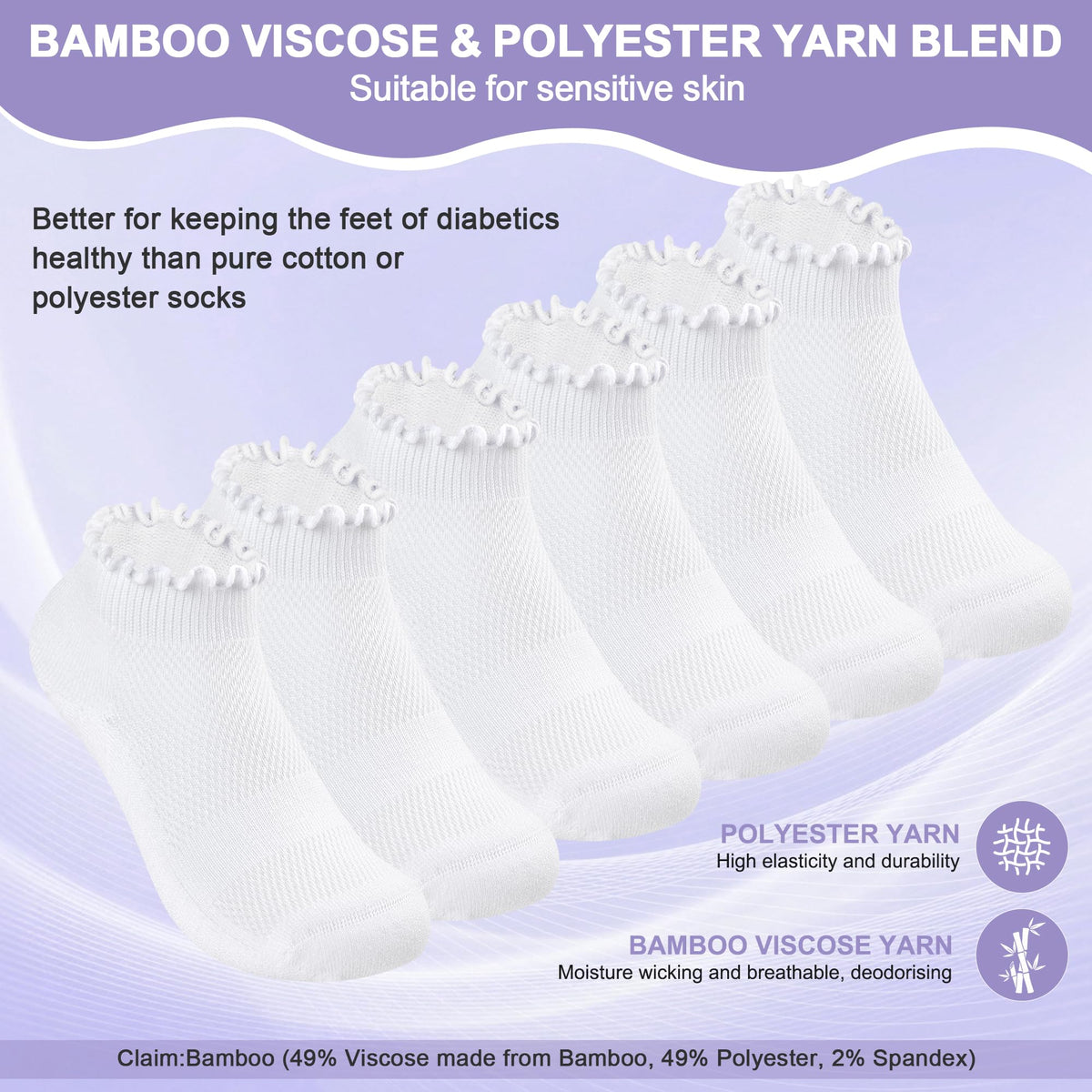White Low Cut Diabetic Ankle Socks 6 Pairs S37435