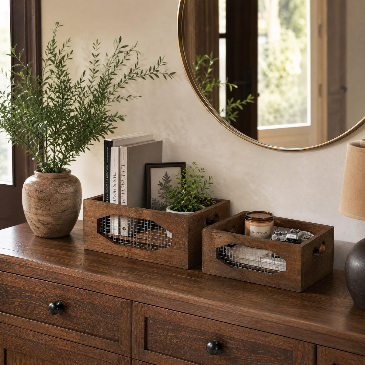 Set of 2 Wooden Nesting Countertop Baskets Y34405