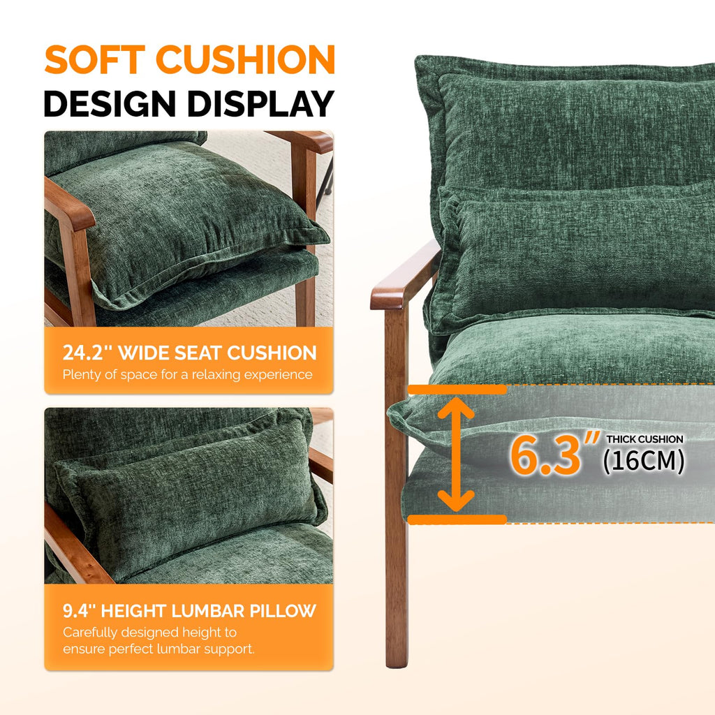 Dark Green Chenille Accent Armchairs Set of 2 with Lumbar Pillow F78750