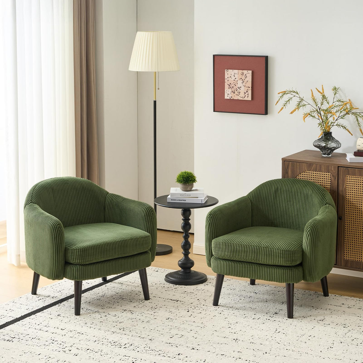 Green Corduroy Accent Armchairs Set of 2 I5095