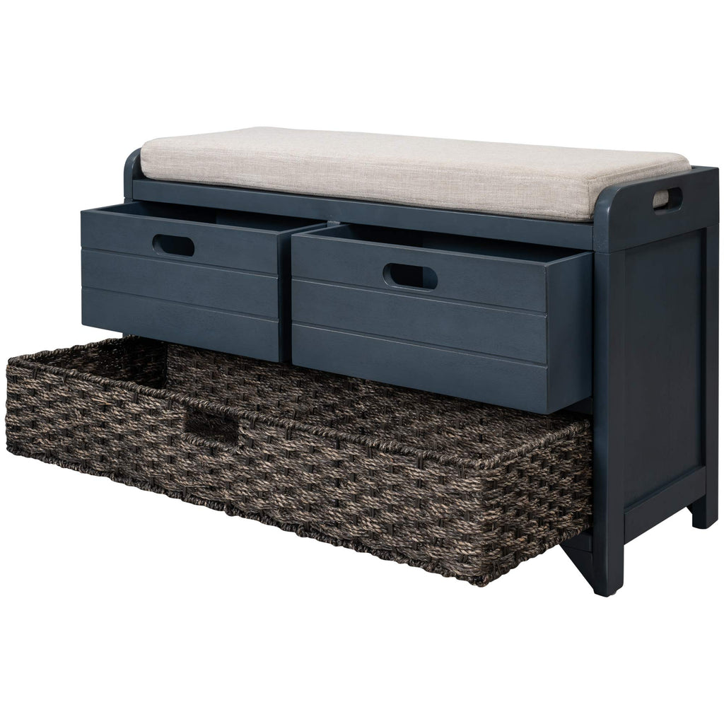 Navy Storage Bench with Drawers and Basket H69582